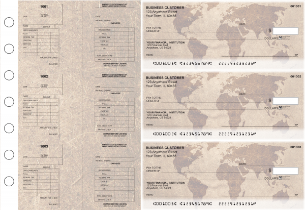 World Map Multi-Purpose Salary Voucher Business Checks | BU3-7CDS26-MPS